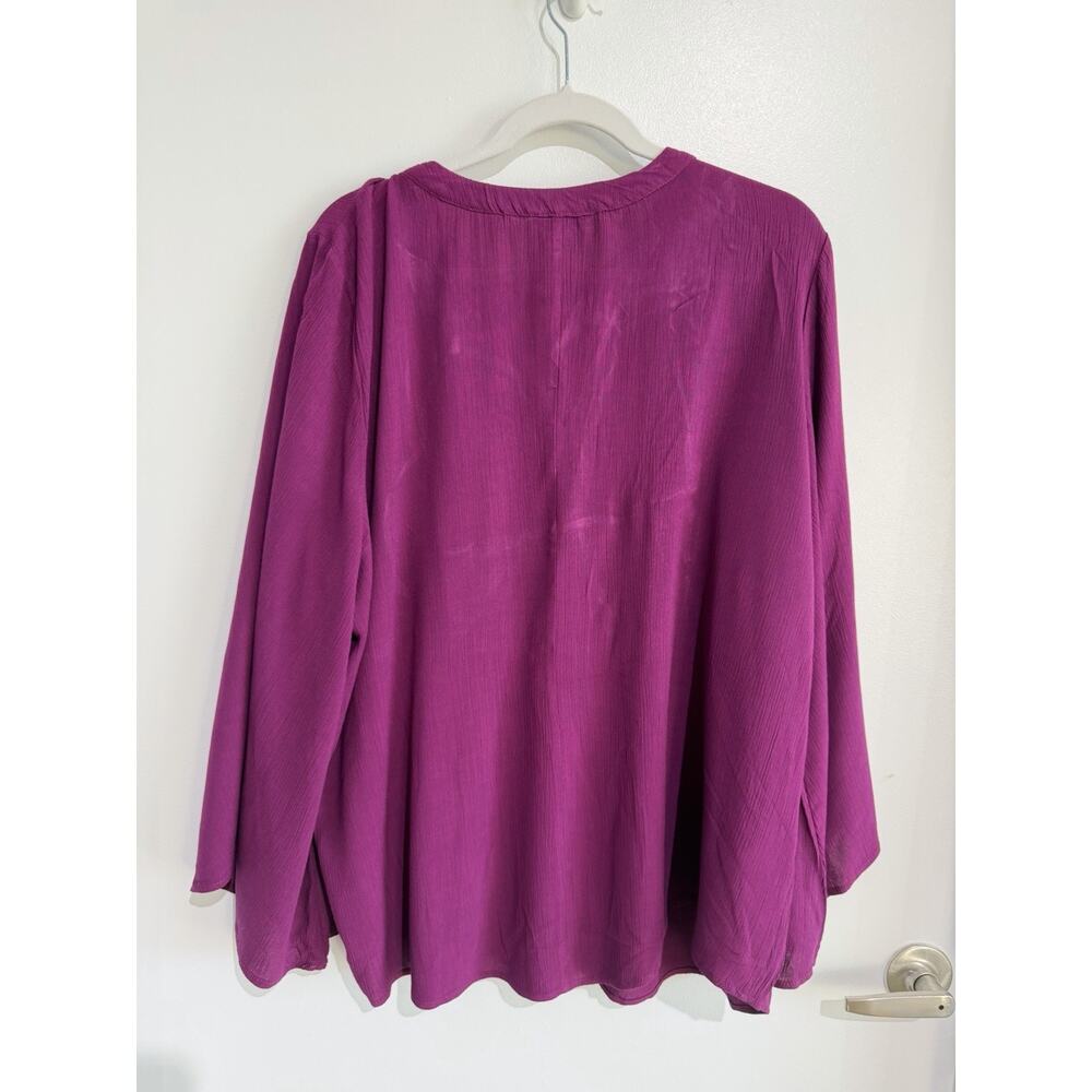 Frye And Co Top 3/4 Bell Sleeve Split Tie Neck Yoke Detail Burgundy Boho Sz-XXL - Picture 3 of 10